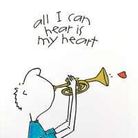 guy playing a trumpet with a heart